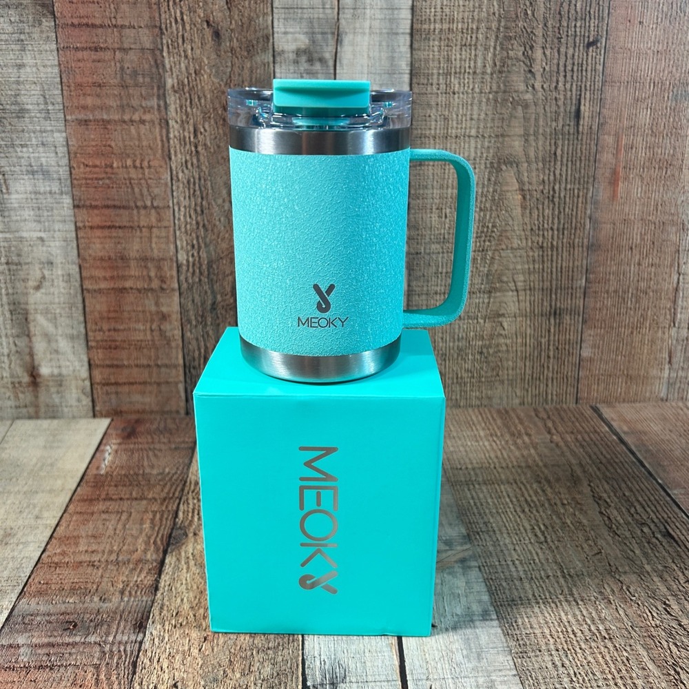 MEOKY Teal Textured 14oz Stainless Steel Insulated Coffee Mug Duo 2-in-1 Lid New
